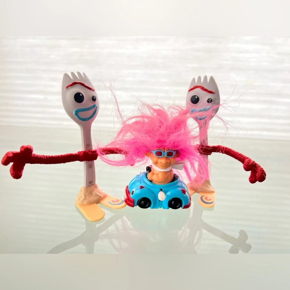 🍴Forky Figure Duo + Vintage 90s Russ Wind-Up Car Troll Toy Story 4 Bundle Set 3